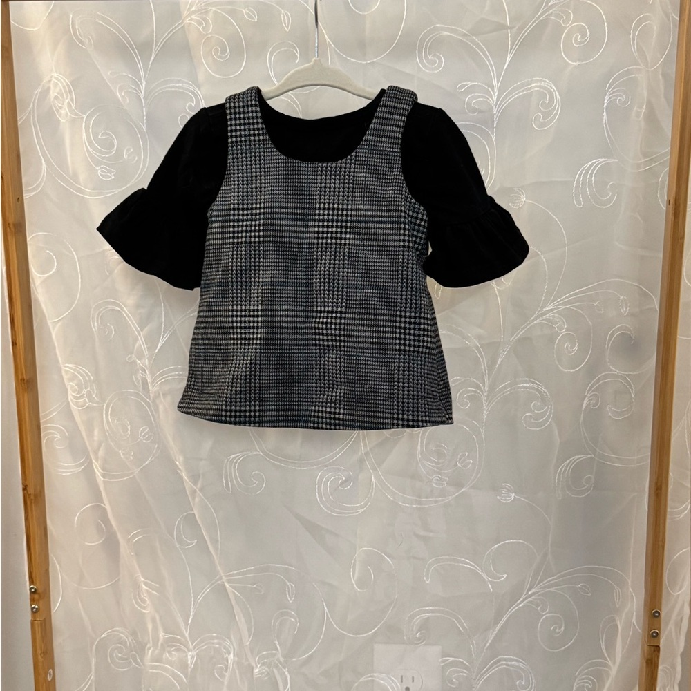 2-Piece Black and Gray Plaid Dress and Black Top